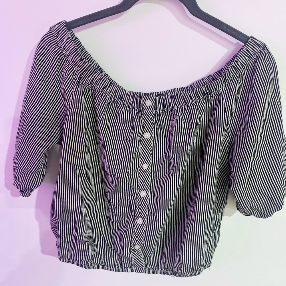 Ambience Striped Cinched OTS Crop Top (M)